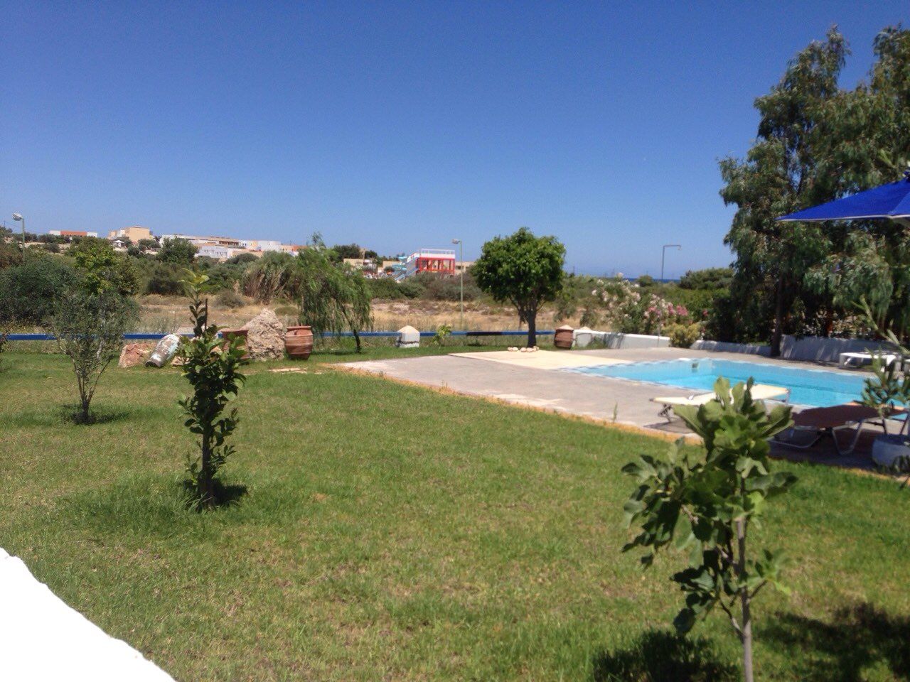 The lawn running down towards the sea
